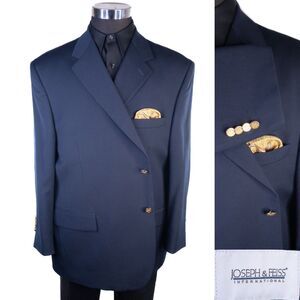Joseph & Feiss Gold Classic Fit 100% Wool 2 Button 48S Navy Two Gold Buttons